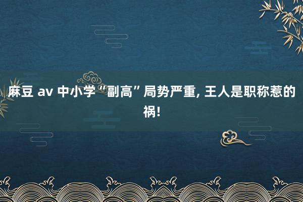 麻豆 av 中小学“副高”局势严重, 王人是职称惹的祸!